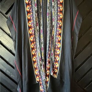 Bohemian Black Kimono with Colorful Patterns